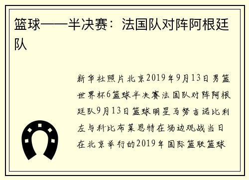 篮球——半决赛：法国队对阵阿根廷队