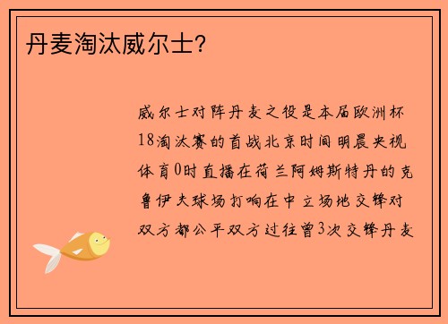 丹麦淘汰威尔士？