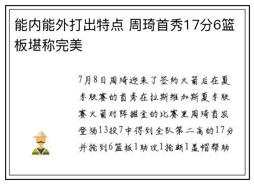 能内能外打出特点 周琦首秀17分6篮板堪称完美